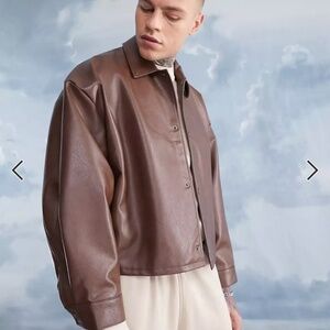 ASOS DESIGN extreme oversized cropped faux leather jacket in brown